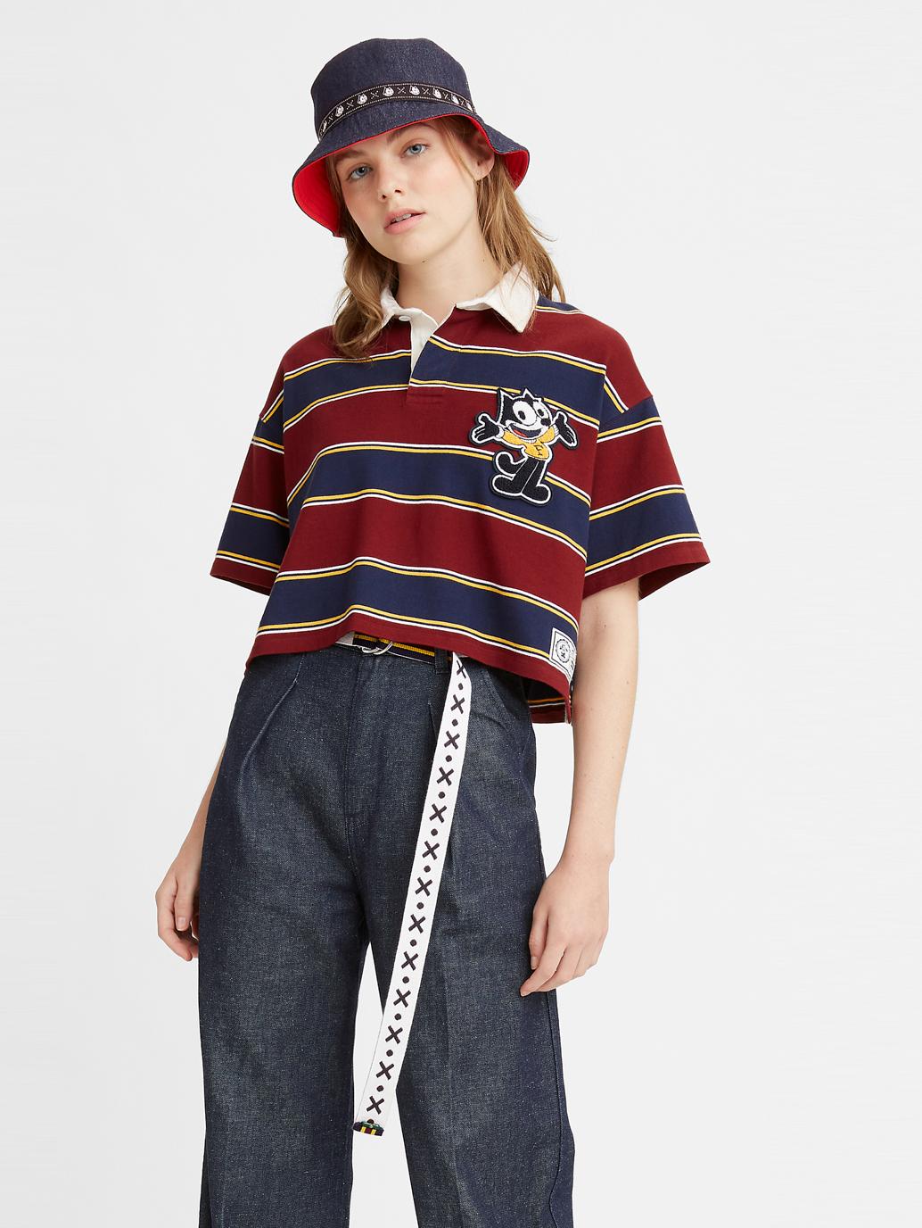levis malaysia x felix the cat womens cropped rugby shirt A12360000 10 Model Front